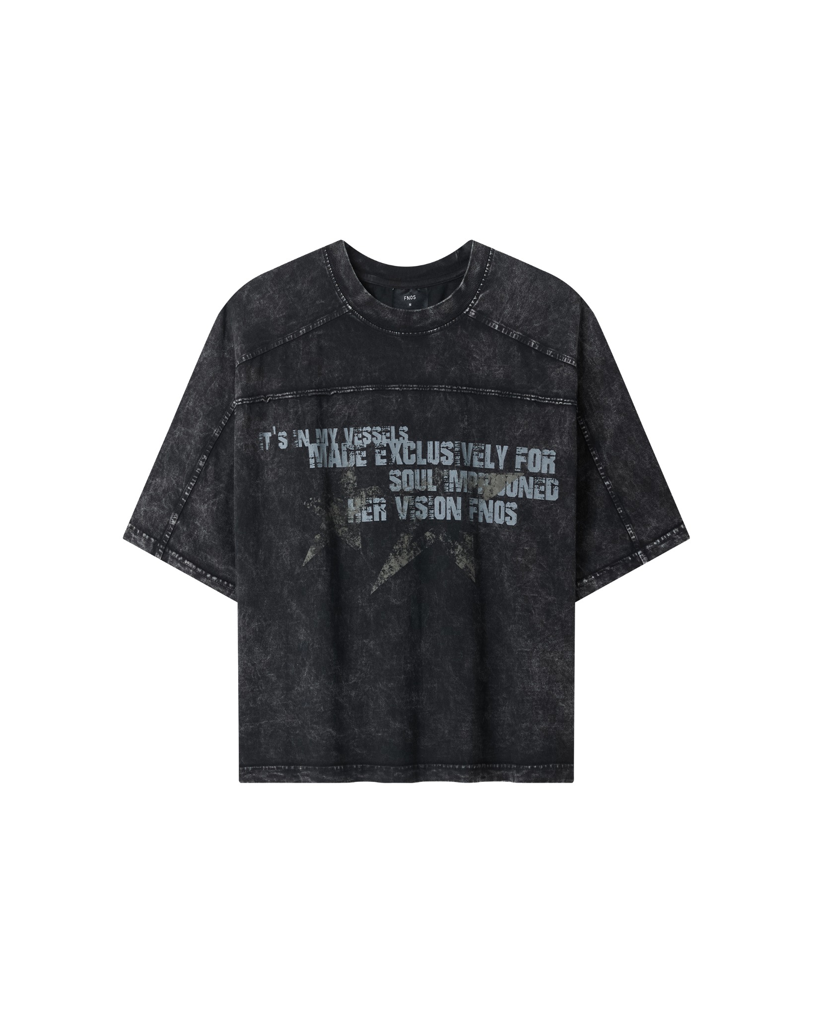 TWG36 - WASHED BOXY TEE WITH PRINTS AND PATTERNS - BLACK