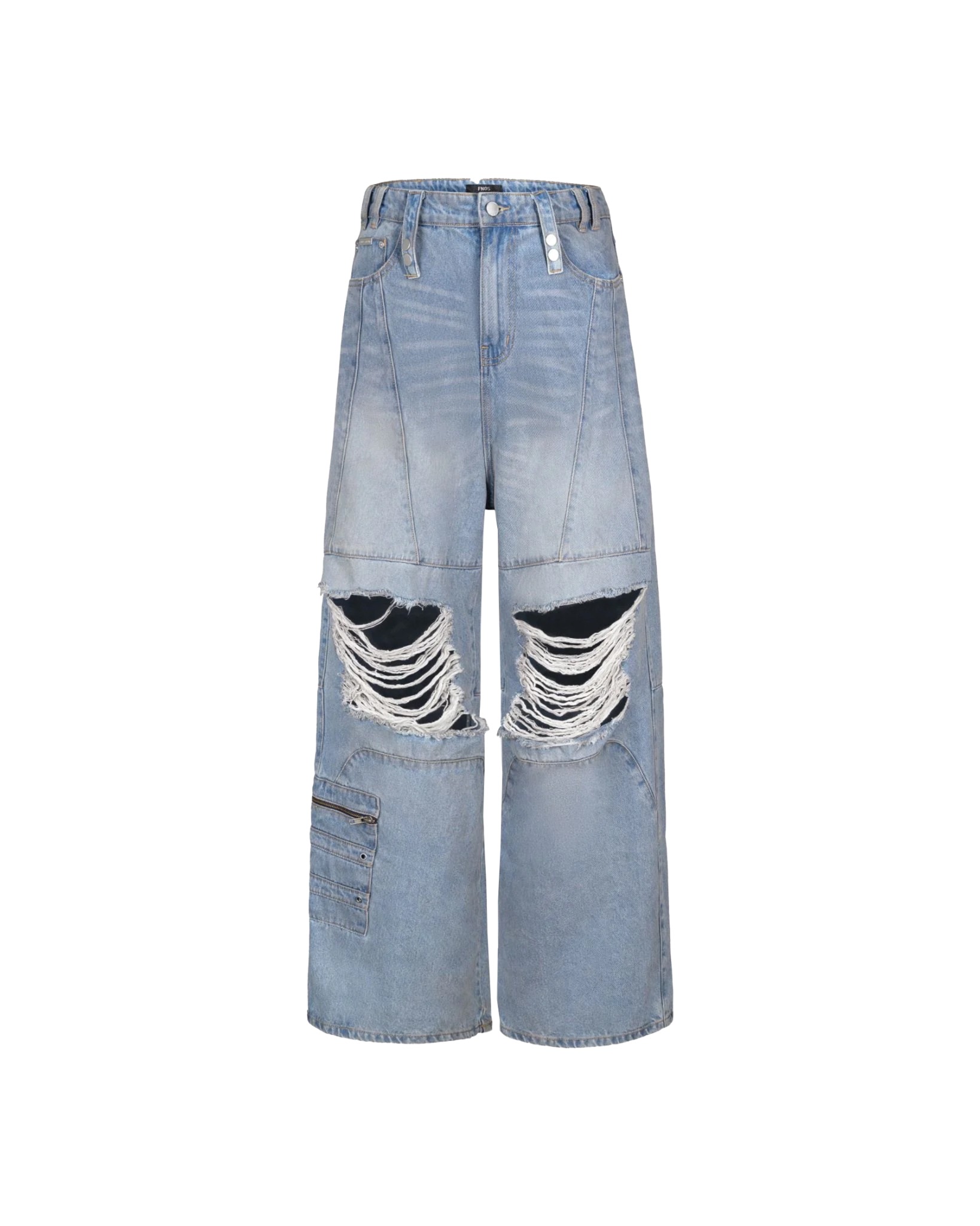 ERG15 - 'SI BON' DISTRESSED CARGO JEANS - LIGHT BLUE