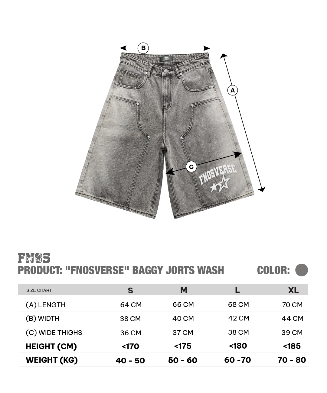 BSJ5 - "FNOSVERSE" BAGGY JORTS WASH - GREY