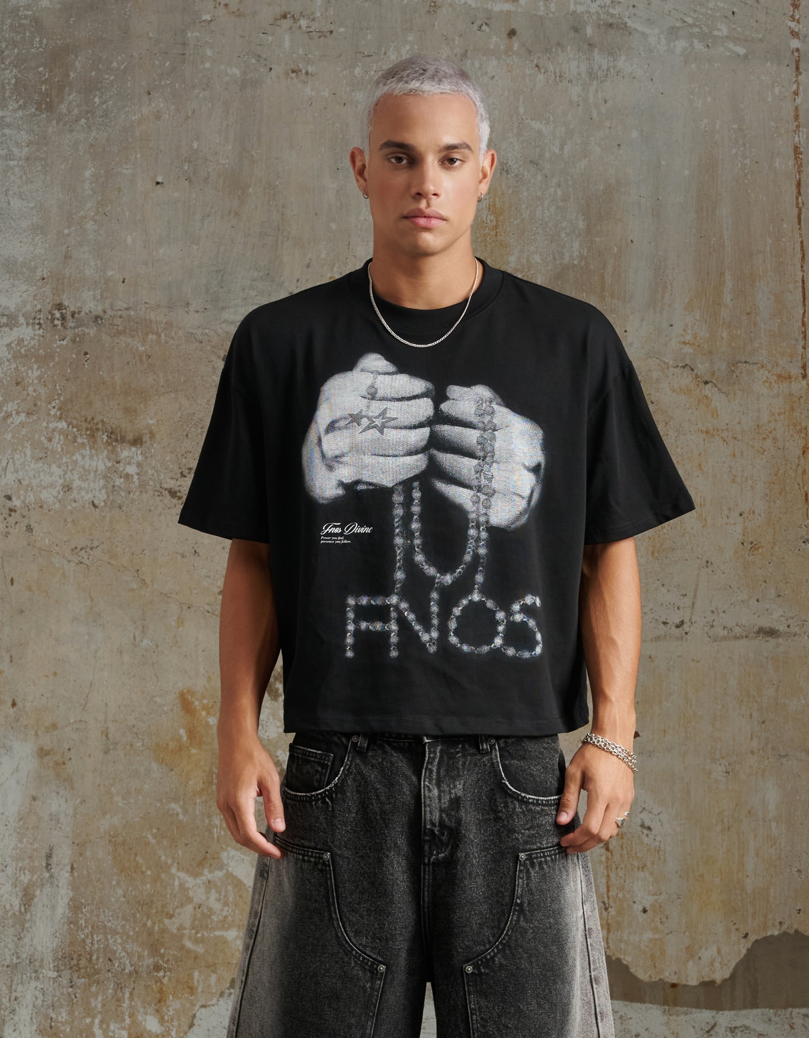 TSG54 - " FNOS " PRINTED DOUBLE HAND T-SHIRT - BLACK