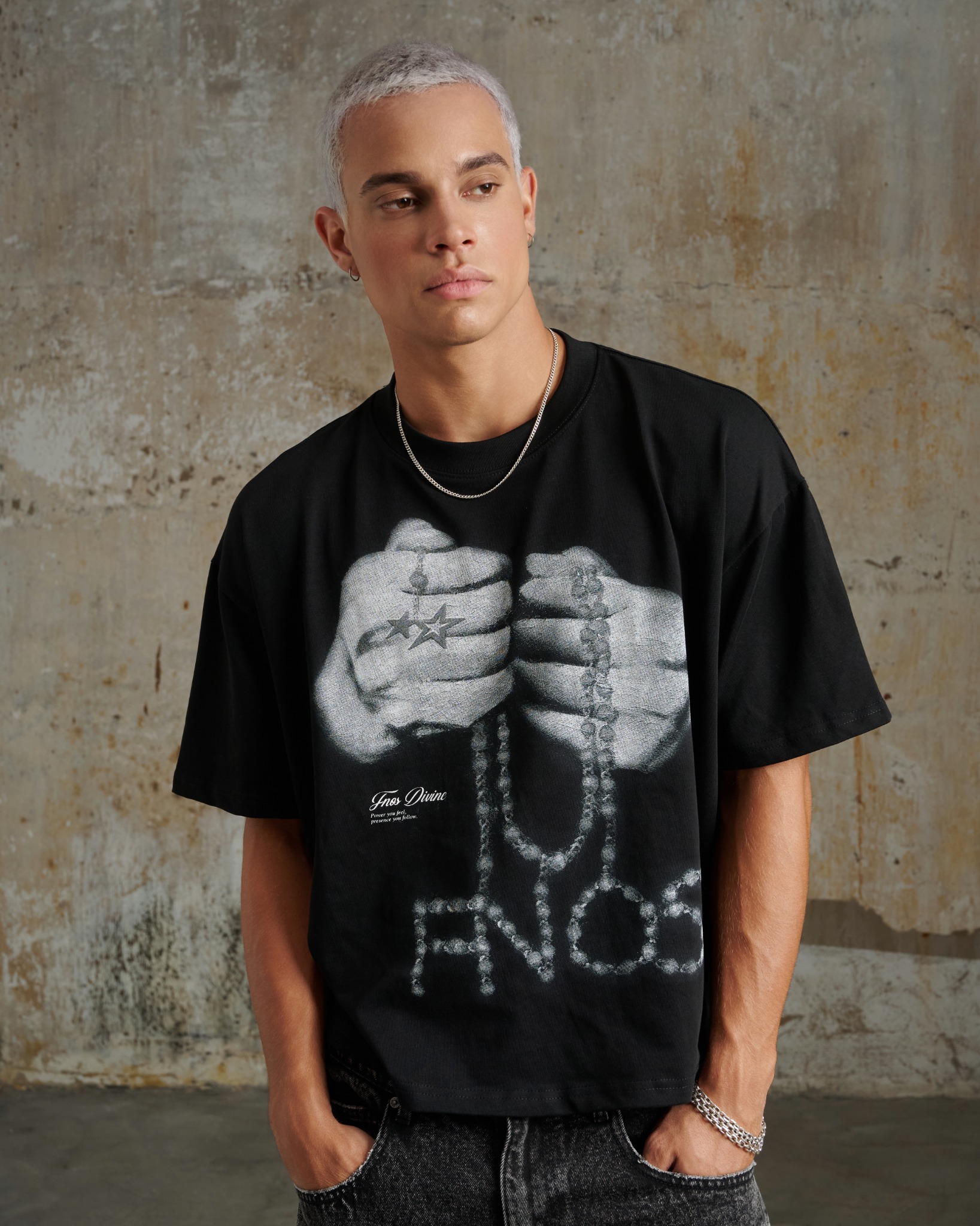 TSG54 - " FNOS " PRINTED DOUBLE HAND T-SHIRT - BLACK