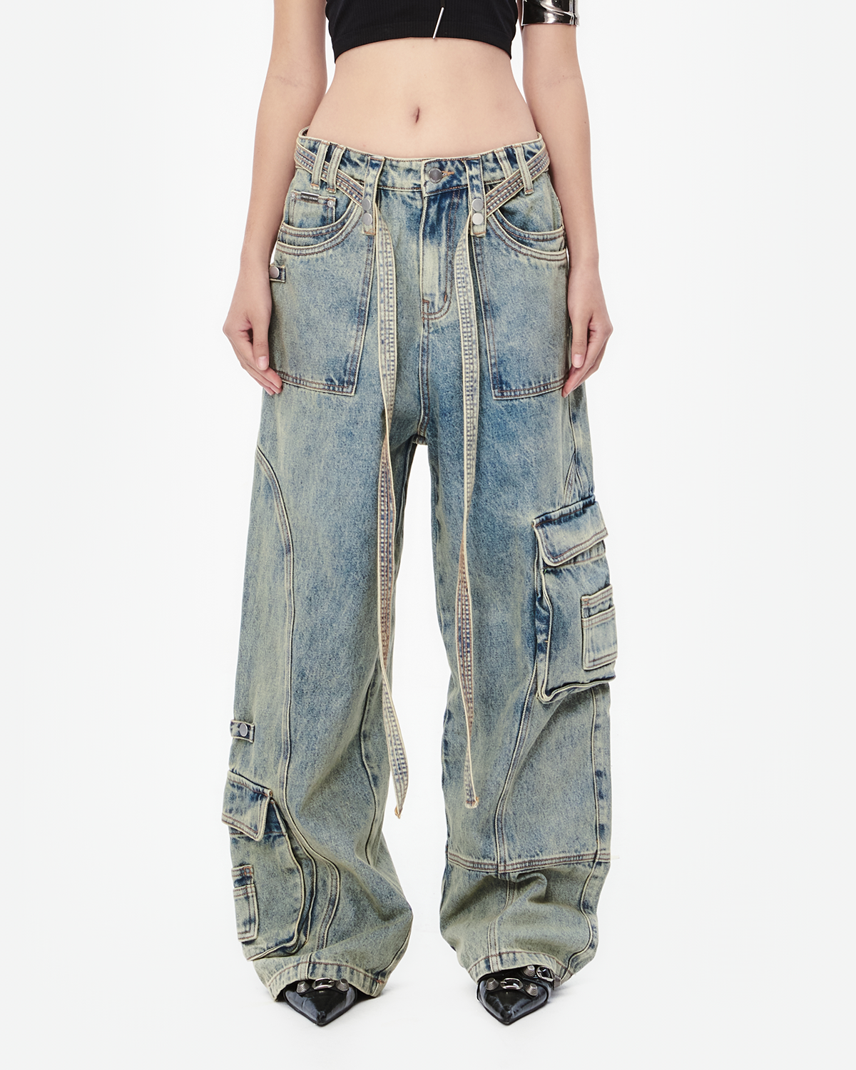 ERG10 - 'VIDA ESTATICA' CARGO JEANS - DINOSAUR BLUE