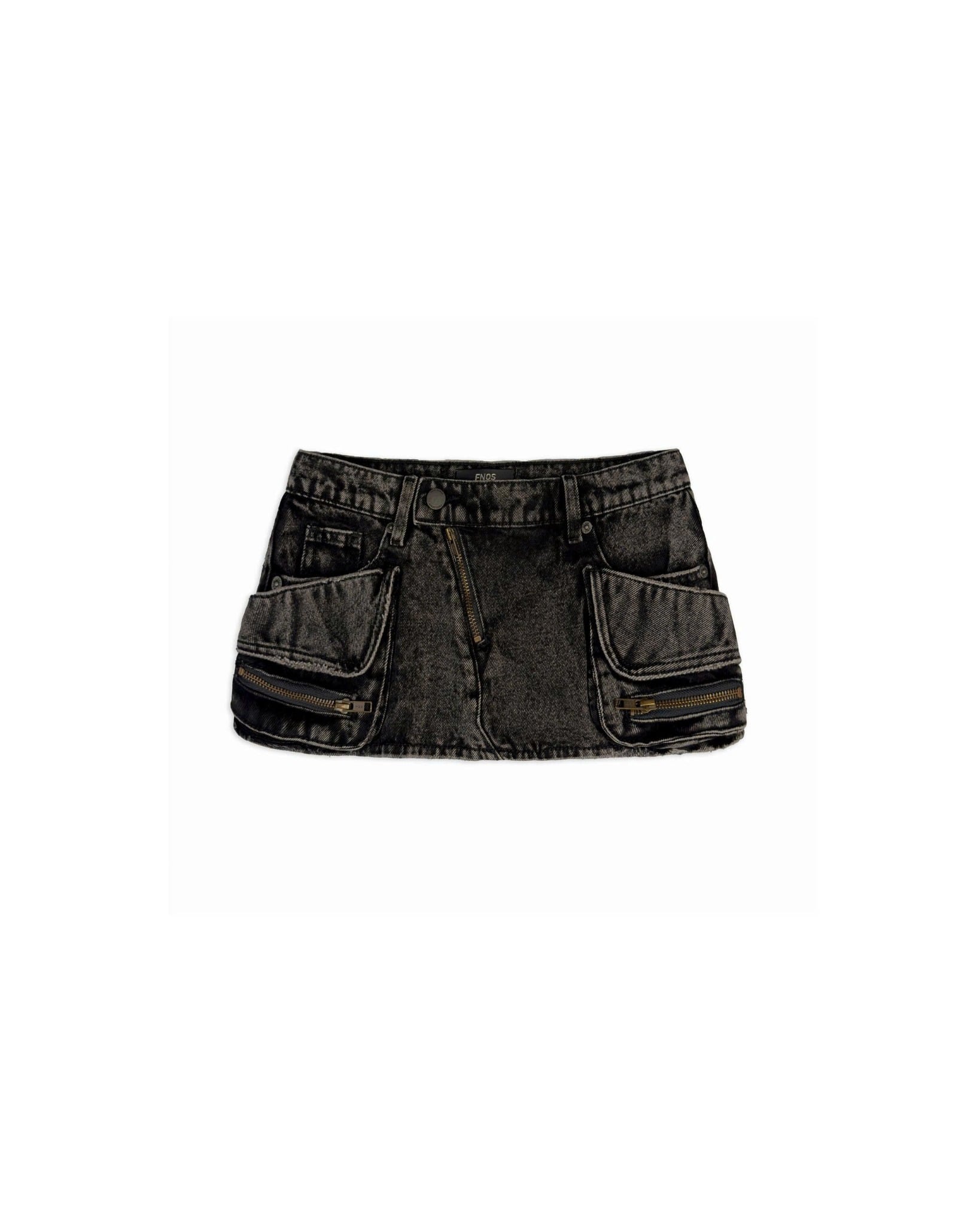 SKD1 - "FNOS" WASHED DENIM MINI SKIRT - BLACK